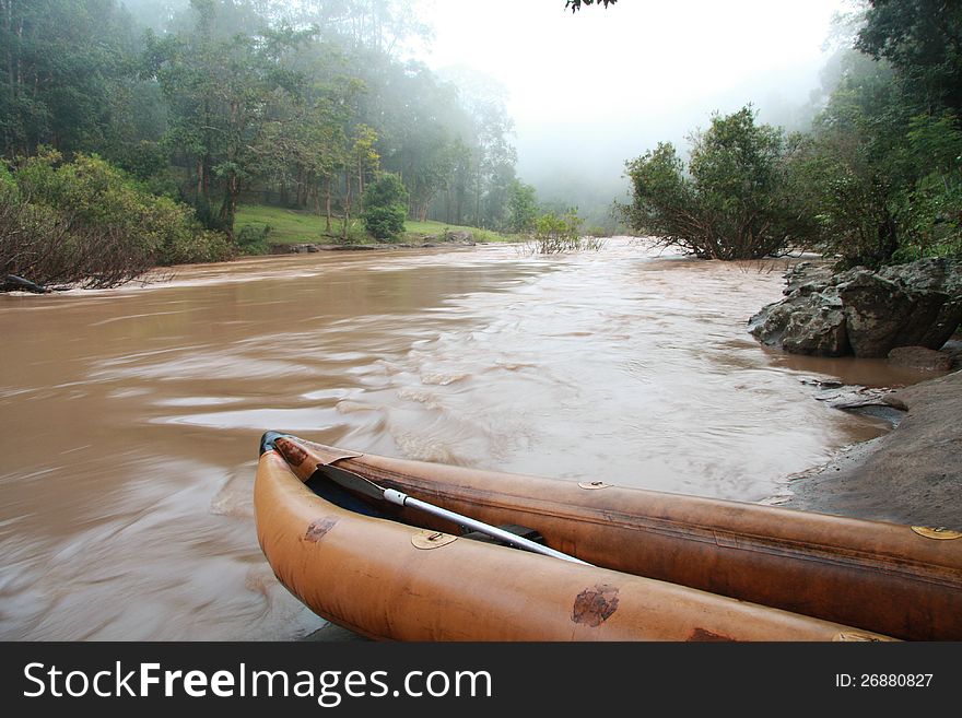 Boat and river. Water is used for travel.