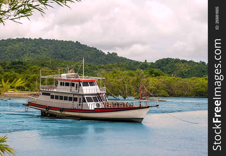 Boat near beach at Phuket, Thailand. 2012.