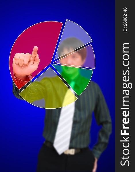 Business man hand press blank of pie chart button