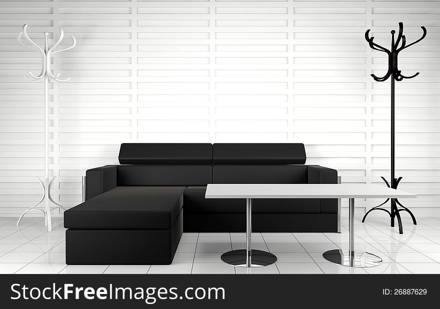 3d interior architecture.Modern sofa and table in black and white toned. 3d interior architecture.Modern sofa and table in black and white toned.