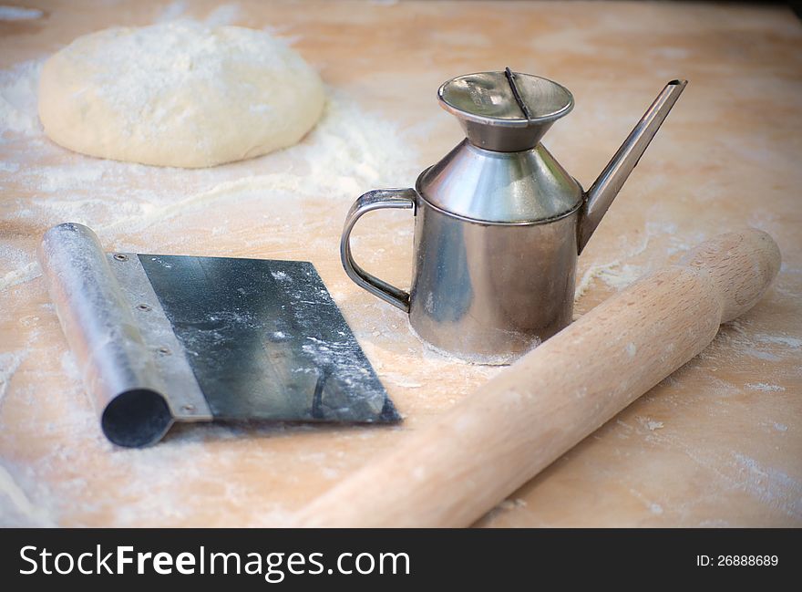 Objects for pizza and dough flour. Objects for pizza and dough flour