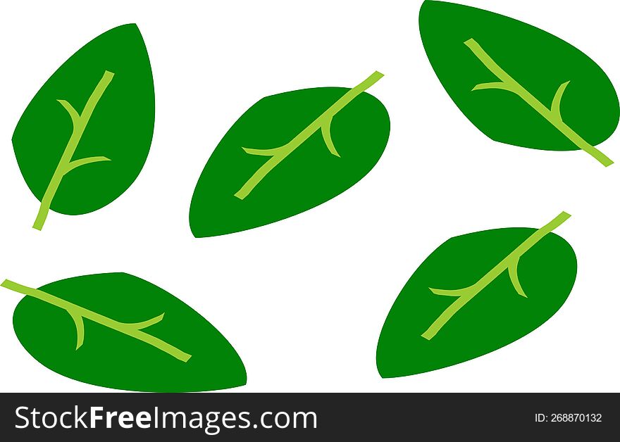 five fluttering dark green leaves