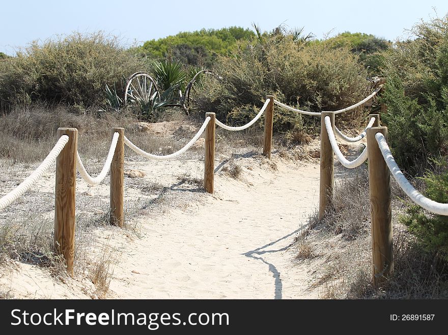 Elements of fence on the beach, Formentera, Spain
