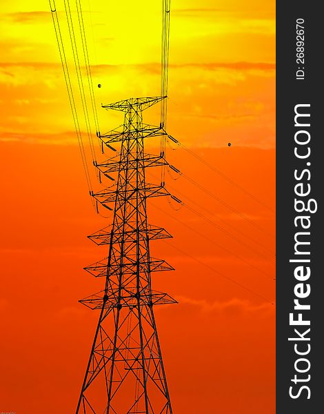 Picture of electric pole and sunset silhouette. Picture of electric pole and sunset silhouette.