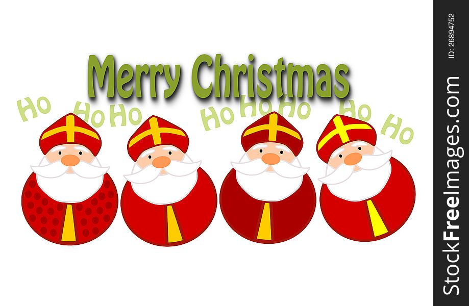 Funny christmas illustration - four happy santa clauses.