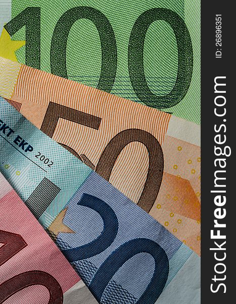 Close up shot of most common euro bills. Close up shot of most common euro bills