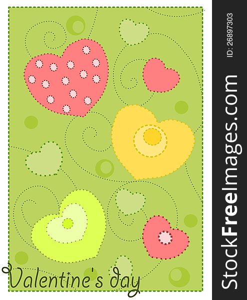 Colorful hearts on green background - wallpaper for valentines day.