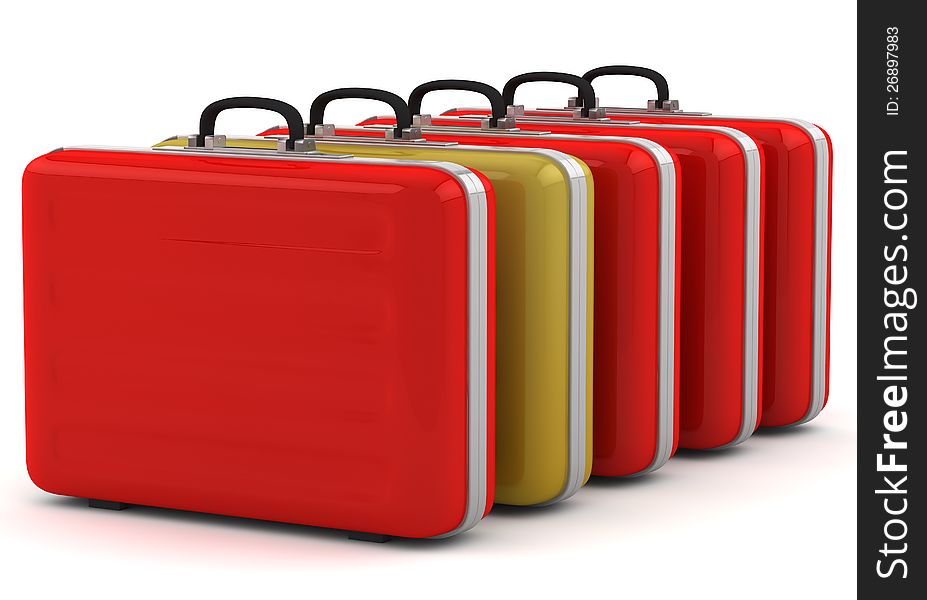 Unique gold suitcase among the red