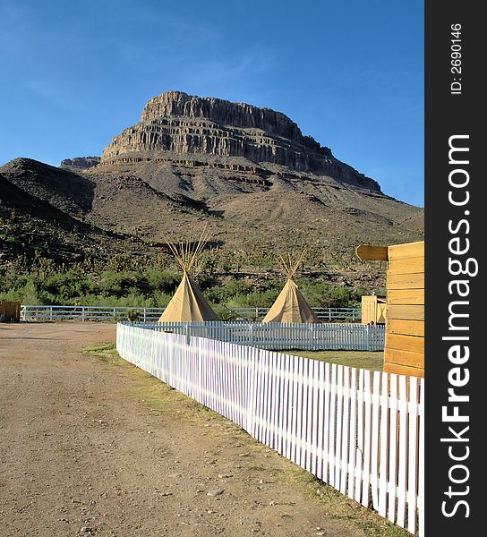 Tee Pees in front of a sacred mountain in Arizona