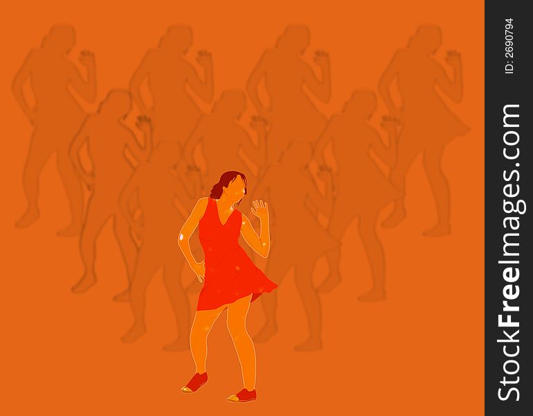 Woman dancing with shadow women in background