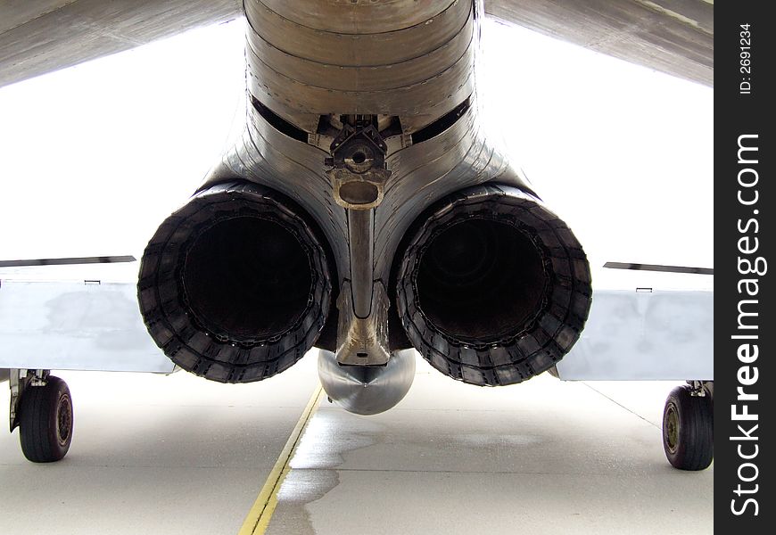 View onto the rear-end of a Phantom Fighter Aircraft. Can easily be used for compositions. View onto the rear-end of a Phantom Fighter Aircraft. Can easily be used for compositions.