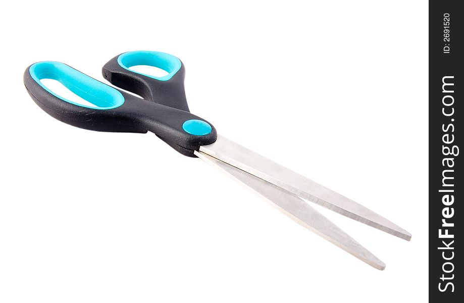 Photo of the scissors isolated on the white background