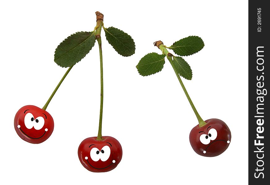 Funny cherry isolated on white background