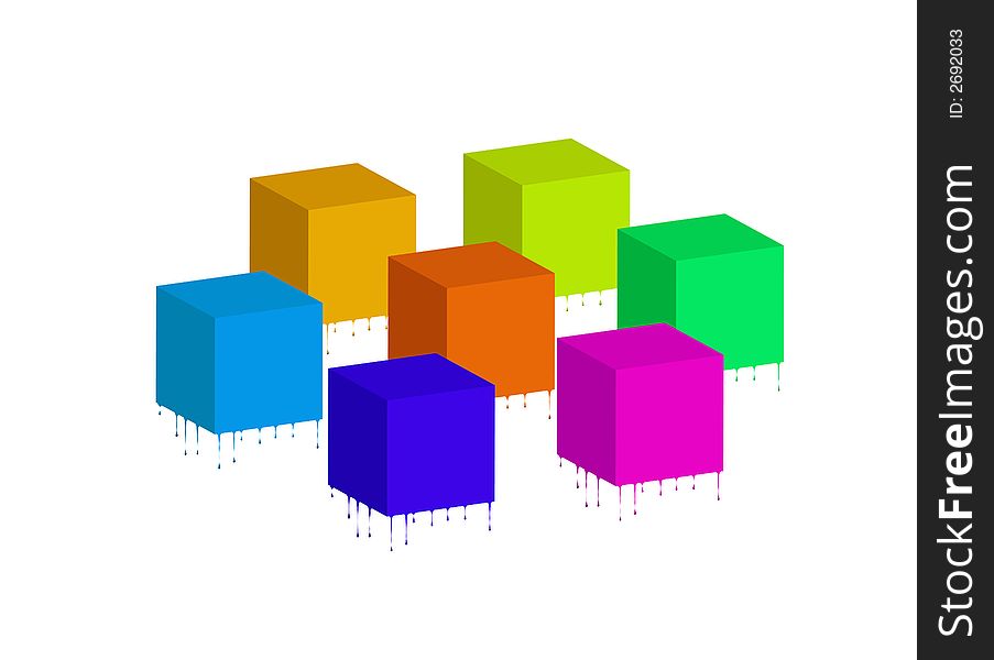 Illustration of 3D blocks with drips. Illustration of 3D blocks with drips