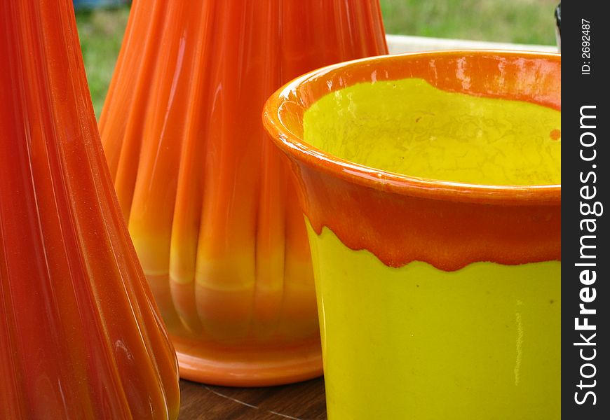 Orange Groove Glass Vase