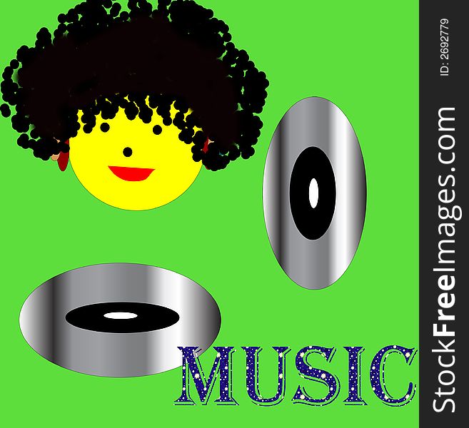 Graphical illustration of CD and music with green background