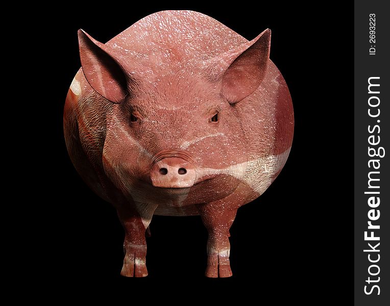 An image of a pig with a sliced bacon overlay texture on the pig. An image of a pig with a sliced bacon overlay texture on the pig.