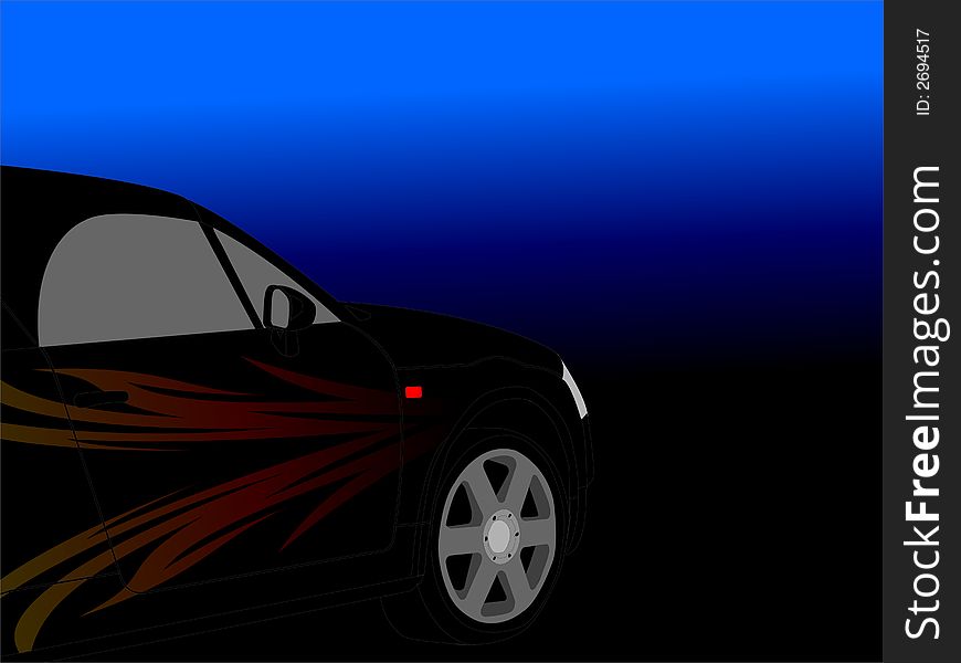 Car illustration with flame on side