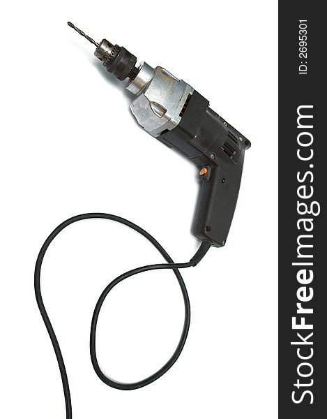 Powerful electric drill on a white background