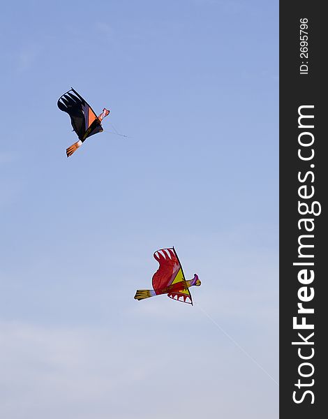 A pair of kites flying