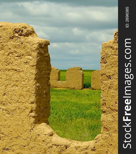 Farm ruins in steppe