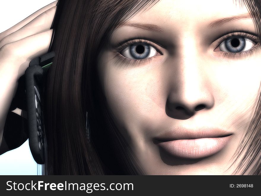 3D render of a womans on the cell phone