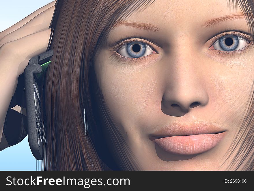 3D render of a womans on the cell phone