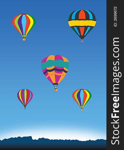 Hot Air Balloons with a clear blue sky illustration