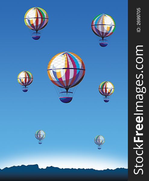 Hot Air Balloons in clear blue sky background