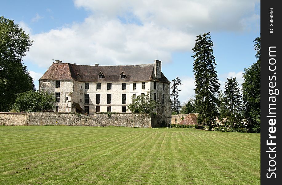 A Chateau in Normandy France with Park and Lawn to the front. A Chateau in Normandy France with Park and Lawn to the front