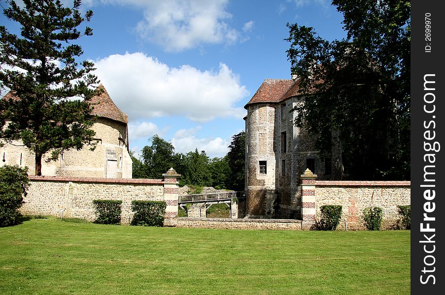 Drawbridge entrance to a Fortified Chateau in Normandy, France. Drawbridge entrance to a Fortified Chateau in Normandy, France