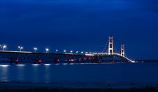 Mackinac Bridge At Night Royalty Free Stock Photos