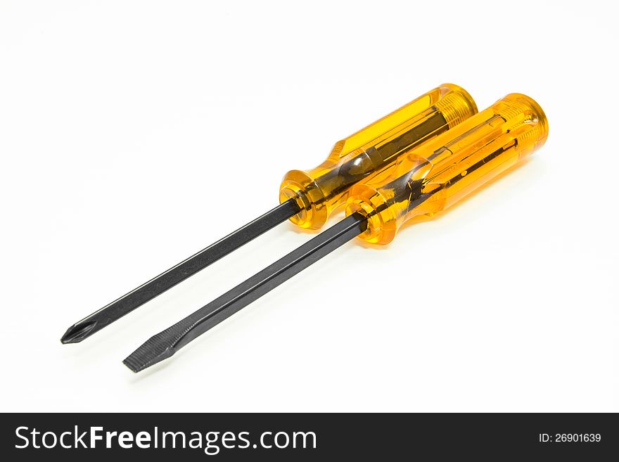 Two screwdriver on white background