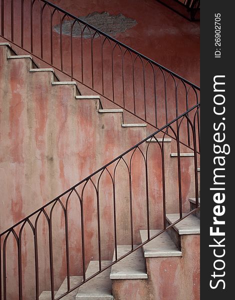 Abstract detail of rustic stairs in Old downtown building