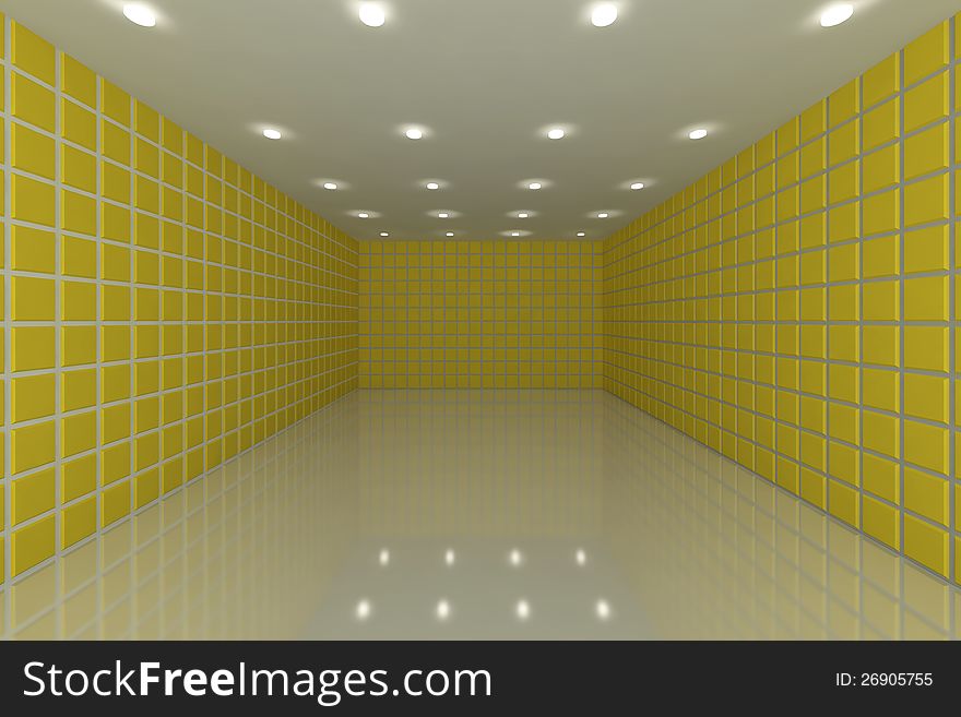 Empty room with color yellow tile wall