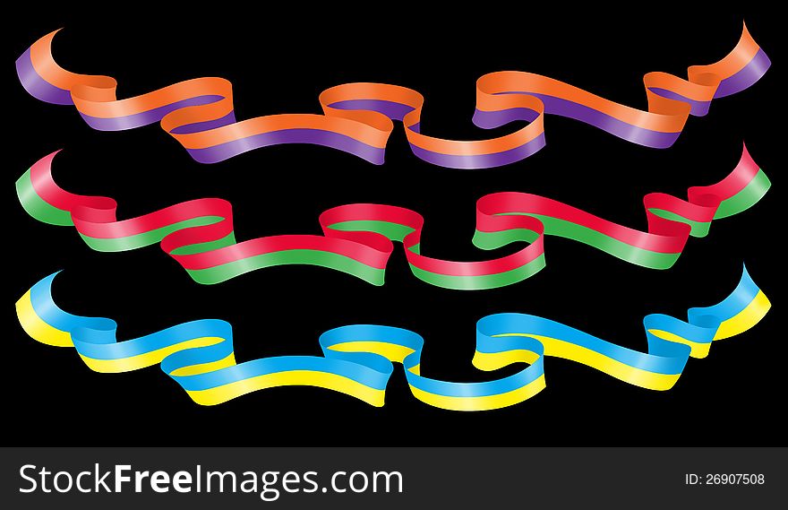 Set of horizontal ribbons in bright contrast colours. Set of horizontal ribbons in bright contrast colours