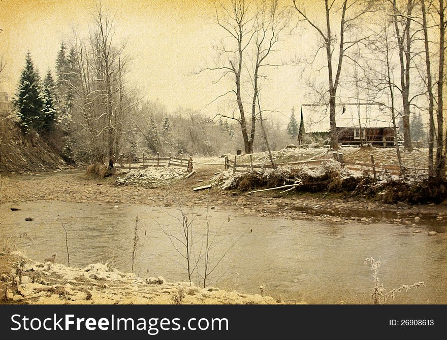 Vintage paper . winter landscape in the carpathians mountains. Vintage paper . winter landscape in the carpathians mountains