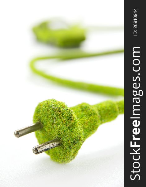 Green Electric Plug With Eco Car Icon