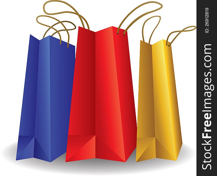 Colourful paper shopping bags  on white