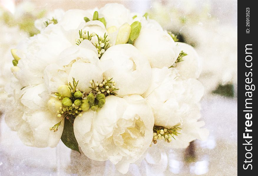 Vintage wedding bouquet of white roses