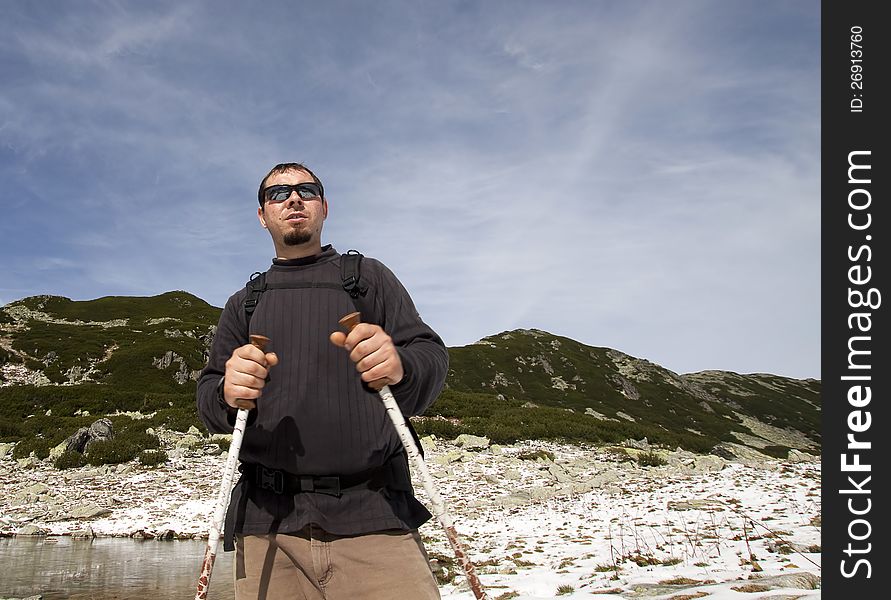 Hiker in Retezat national park, Romania