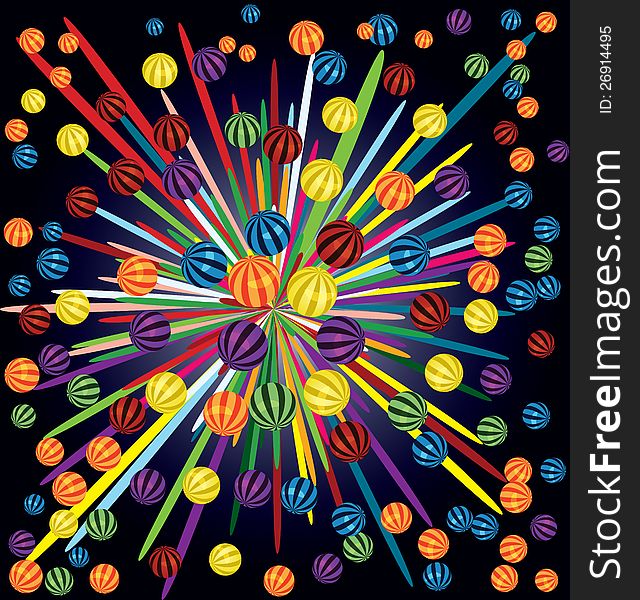 Vector illustration of many colorful balls firework