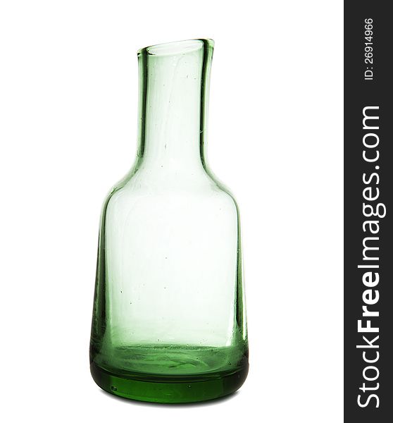 Empty green glass bottle in white. Empty green glass bottle in white