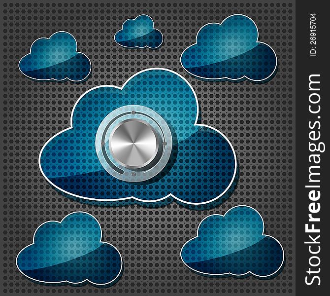 Chrome volume knob with transparency clouds computing icon plate on the metallic background