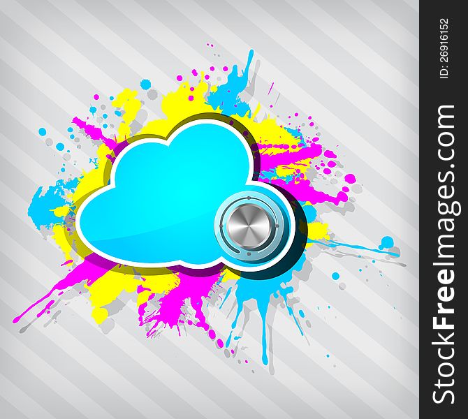Cute grunge cloud computing icon frame with knob