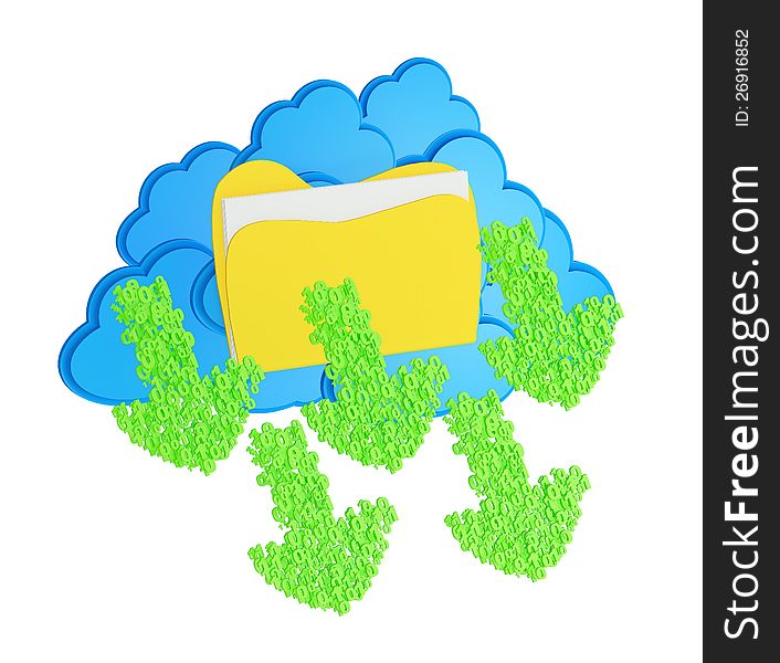 Blue clouds with folder and Green download arrows