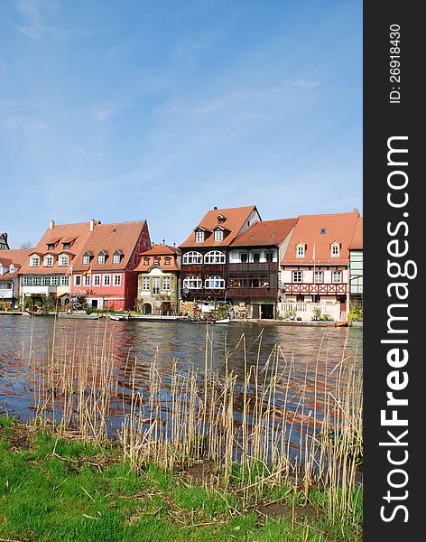 Framework houses bank of river regnitz bamberg franconia germany