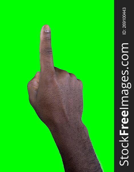 hand pointing forefinger isolated on green screen chroma key finger showing african man presentation