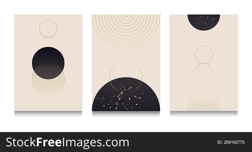 This abstract, triple, geometric wall art set is a luxury decor piece that is perfect for your home interior. The modern, trendy, and contemporary design is created with  graphics in a chic black, beige, and gold color palette. This printable wall art set is versatile and can be used to add a touch of sophistication to any room in your home. The abstract composition and geometrical patterns are eye-catching and provide a unique texture that sets it apart from other wall decor. The minimalist approach, combined with the elegant touch of the gold accents, makes this a statement piece that will elevate your decor. Whether you& x27 re looking to add a chic touch to your living room, bedroom, or office, this abstract wall art set is the perfect choice.