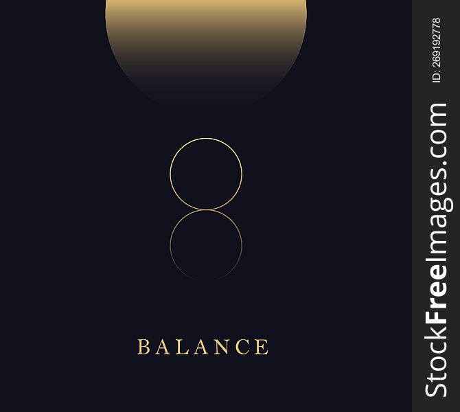 This minimal composition for an art poster features a dark background and golden circles with a delicate balance sign. The poster